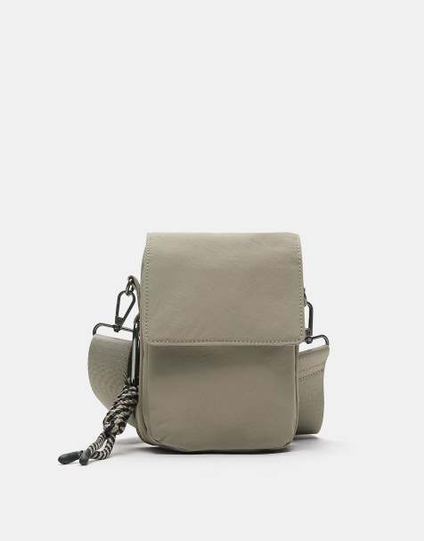 Pull&Bear Embellished crossbody bag in khaki - view 1