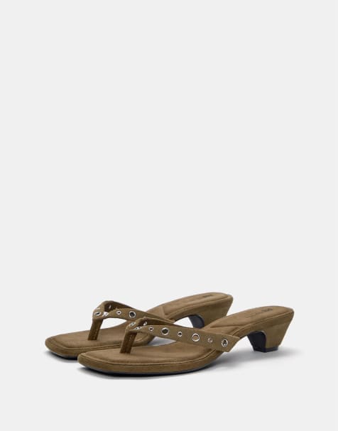Pull&Bear embellished heeled sandals in brown - view 1