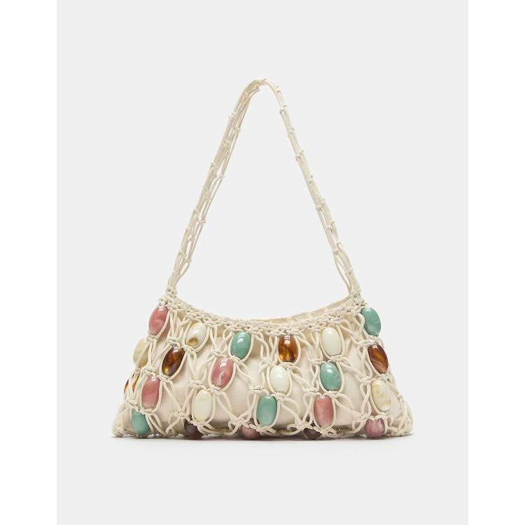 Pull&Bear Embellished macramé shoulder bag in ecru | ASOS