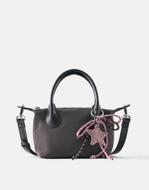 Pull&Bear Embellished nylon crossbody bag in brown - view 1