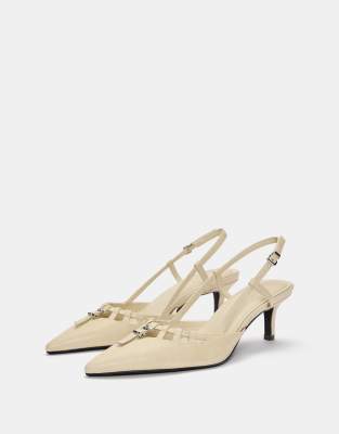 Pull&Bear Embellished strappy heel shoes in ecru