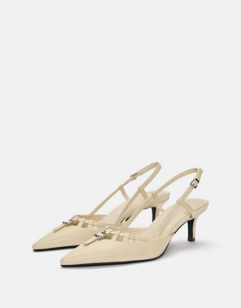 Pull&Bear Embellished strappy heel shoes in ecru - view 1