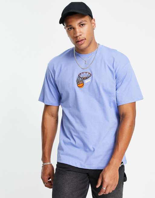 Pull&Bear embroidered basketball t-shirt in blue