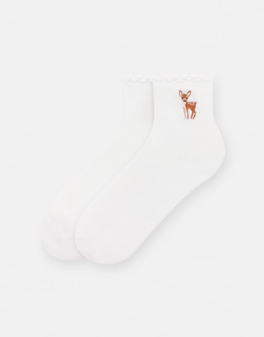 Pull&Bear Embroidered deer socks in brown