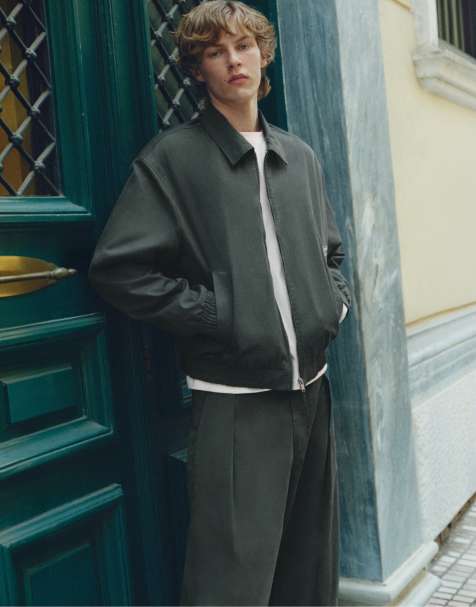 Pull&Bear Embroidered jacket in bluish green - view 1
