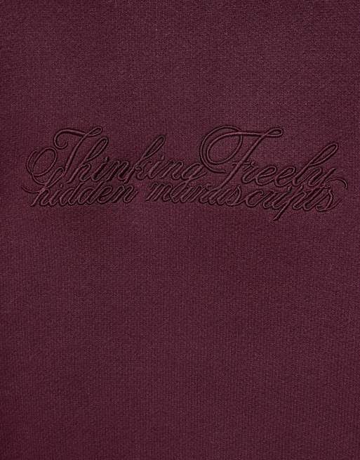 Pull&Bear Embroidered jumper in burgundy, 6 of 7