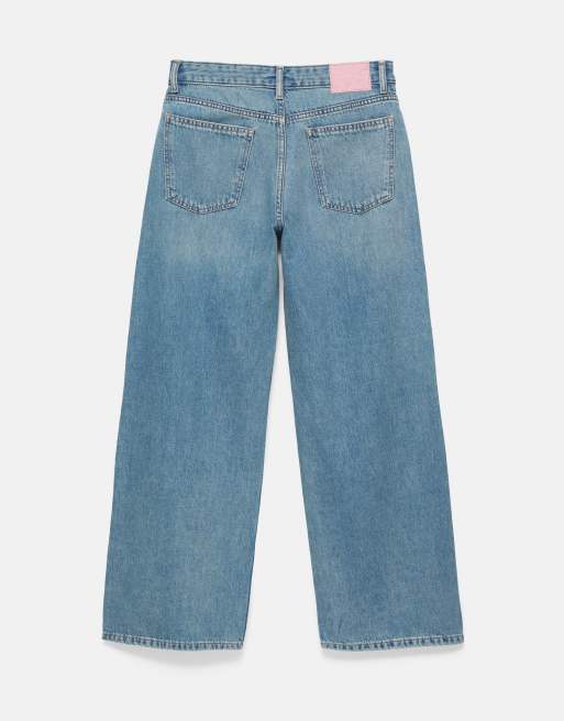Pull&Bear Embroidered moon baggy jeans in medium blue, 5 of 5