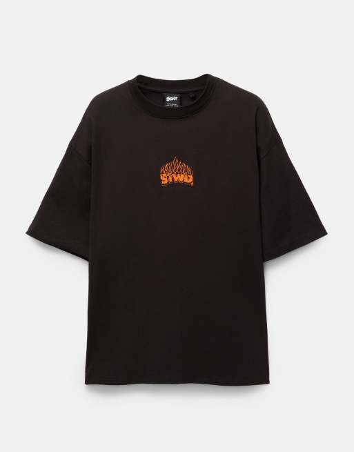 Pull&Bear embroidered STWD t-shirt in black