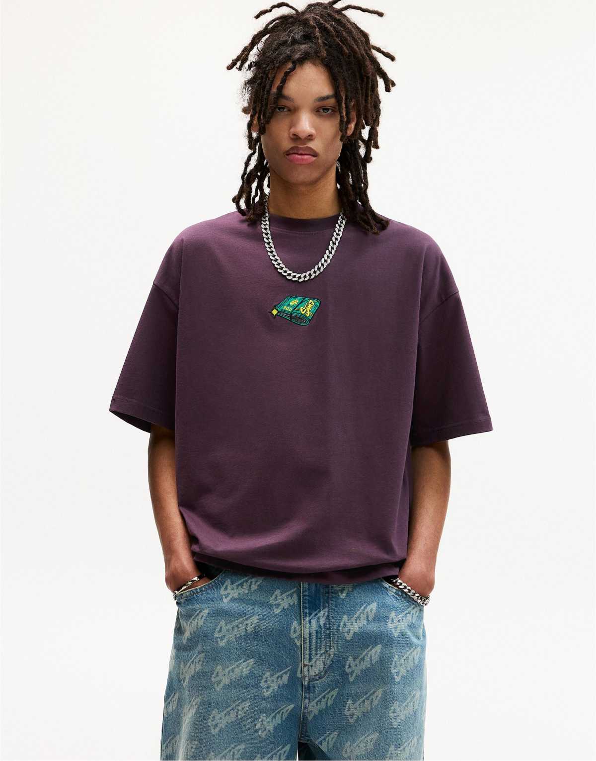 Pull&Bear embroidered STWD t-shirt in mauve