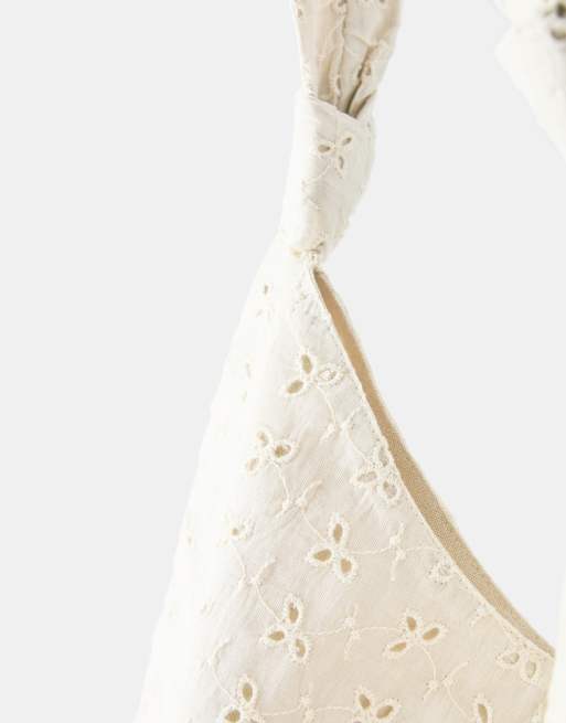 Pull&Bear Embroidered tote bag in ecru, 4 of 4