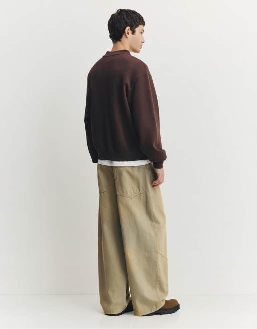 Pull&Bear Embroidered varsity jacket in chocolate, 2 of 4