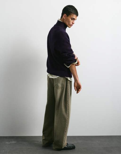 Pull&Bear Embroidered zip cardigan in dark blue, 2 of 7