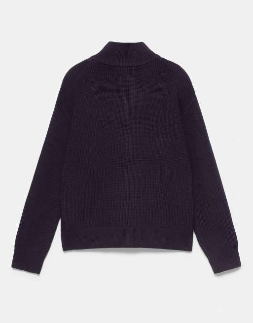 Pull&Bear Embroidered zip cardigan in dark blue, 7 of 7