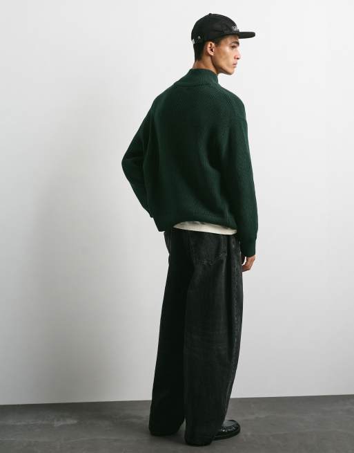 Pull&Bear Embroidered zip cardigan in green, 2 of 7