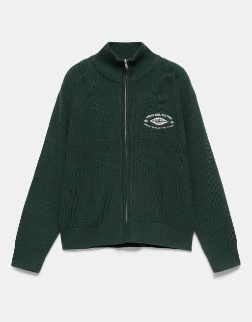 Pull&Bear Embroidered zip cardigan in green, 5 of 7