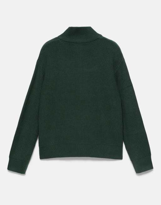 Pull&Bear Embroidered zip cardigan in green, 7 of 7
