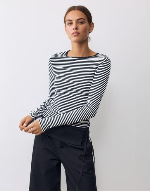 Pull&Bear eng anliegendes Langarm-T-Shirt mit Streifen, 4 von 7