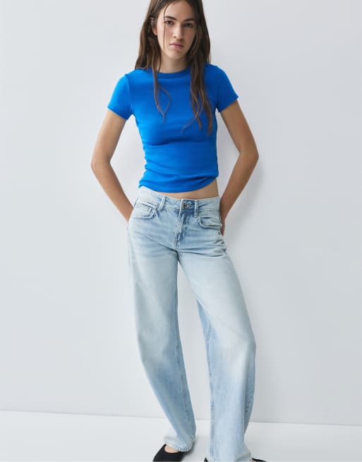 Pull&Bear eng anliegendes T-Shirt mit kurzen Ärmeln in Blau, 5 von 7