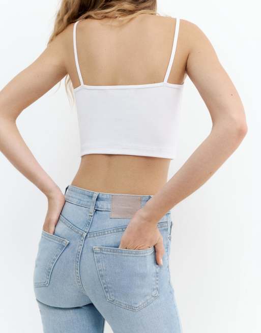 Pull&Bear – Eng geschnittene Schlagjeans in Himmelblau, 2 von 4