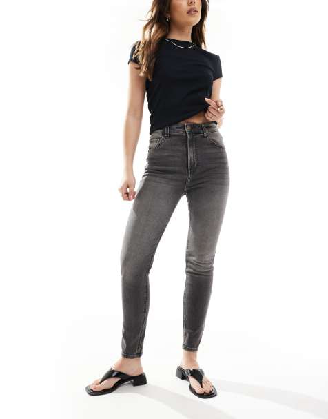Pull&Bear – Enge Jeans in Grau mit hohem Bund - view 1