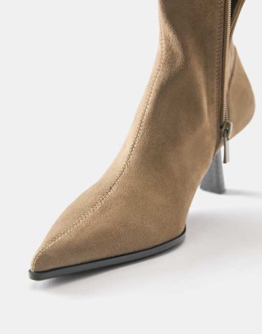 Pull&Bear enkellaarzen met hak in taupe, 4 van 4