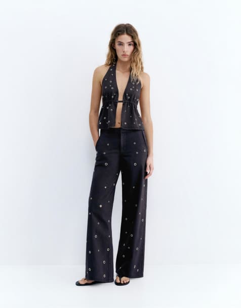 Pull&bear - Ensemble en denim avec œillets - Noir - view 1
