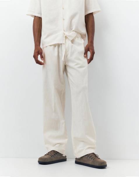 Pull&Bear - Ensemble en lin mélangé - Blanc cassé - view 1