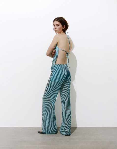 Pull&Bear - Ensemble tissé à imprimé ondulé - Bleu - view 1