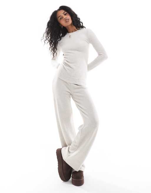 Pull&Bear - Ensemble top et pantalon doux à manches longues - Sable