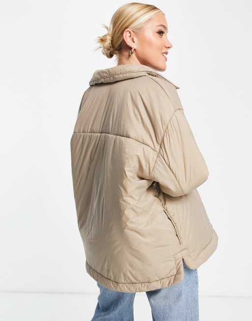 Pull&Bear Exclusive lightly padded nylon jacket in mushroom, 2 of 4