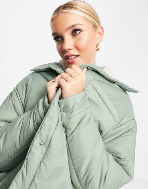 Pull&Bear Exclusive lightly padded nylon jacket in sage green