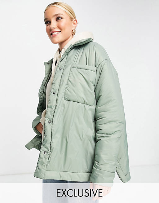 Coats & Jackets Pull&Bear Exclusive lightly padded nylon jacket in sage green 