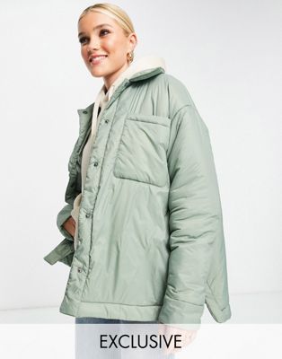 Pull&Bear Exclusive lightly padded nylon jacket in sage green