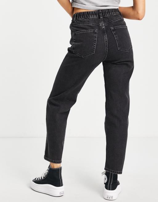 Pull&Bear – Exclusive – Mom-Jeans mit elastischem Bund in Schwarz, 2 von 4