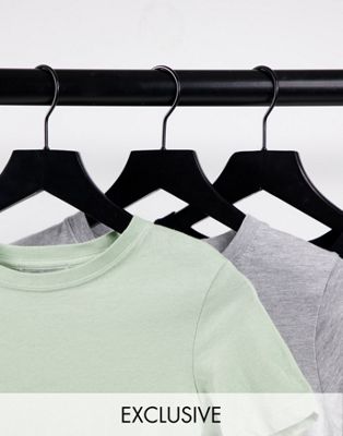 Pull&Bear Exclusive multipack t-shirt in black, grey and khaki