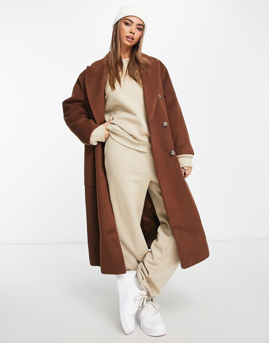 Pull & Bear Exclusive oversized tailored coat in brown