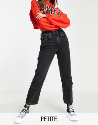Pull & Bear Exclusive Petite Elasticated Waist Mom Jean In Black ModeSens