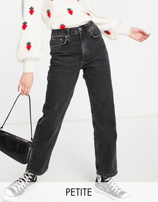 Pull&Bear Exclusive Petite elasticated waist mom jean in black