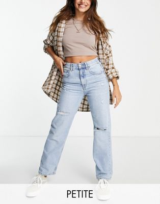 Pull&Bear Exclusive Petite elasticated waist mom jean in light blue