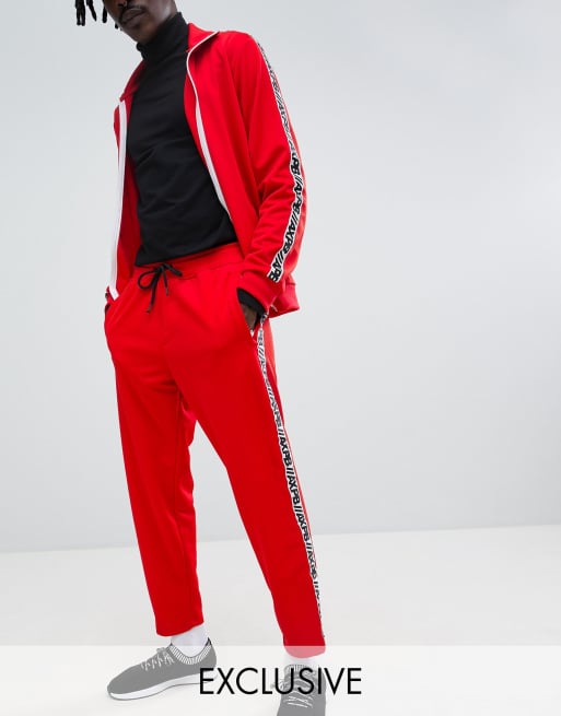 Pull&Bear Exclusive Tracksuit Bottoms In Red With Logo Side Stripe | ASOS