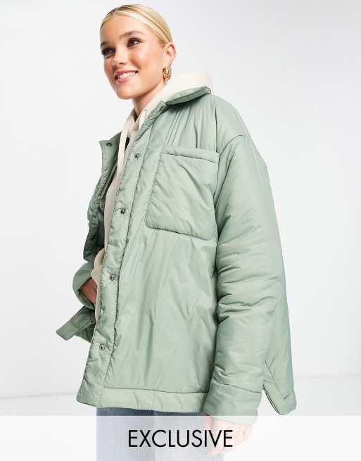 Pull&Bear - Exclusives - Licht gewatteerd nylon jack in saliegroen