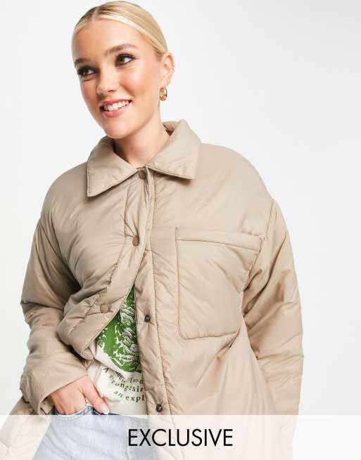 Pull&Bear – Exklusive, leicht wattierte Nylonjacke in Pilzbraun