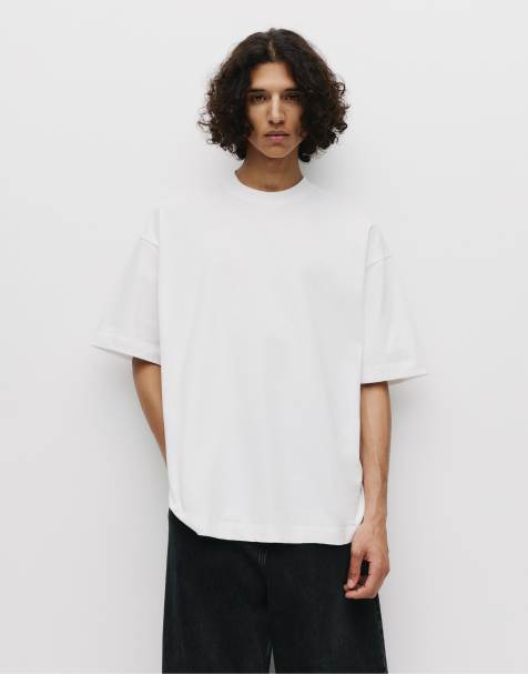 Pull&Bear Extra loose short sleeve t-shirt in white