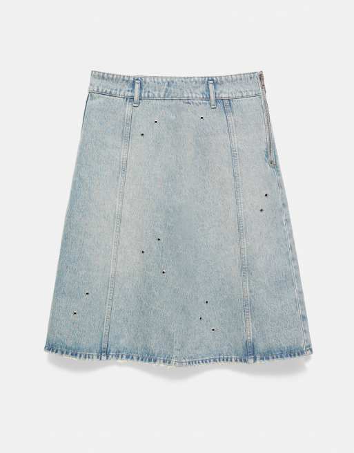 Pull&Bear Eyelet midi skirt in pale blue, 3 of 7
