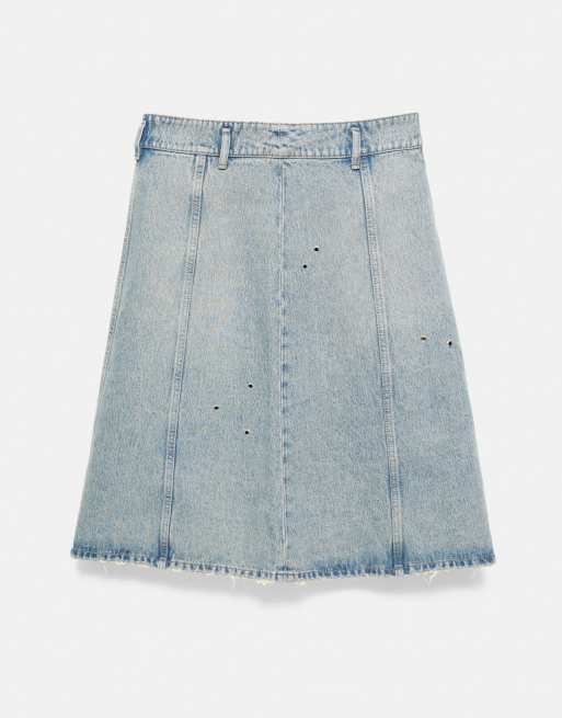 Pull&Bear Eyelet midi skirt in pale blue, 5 of 7