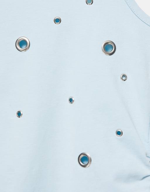 Pull&Bear Eyelet tank top in pastel blue, 6 of 7