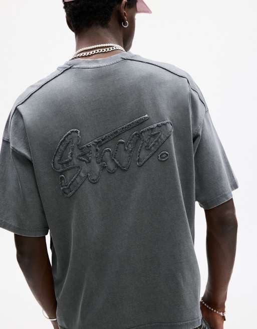 Pull&Bear faded STWD t-shirt in grey ASOS