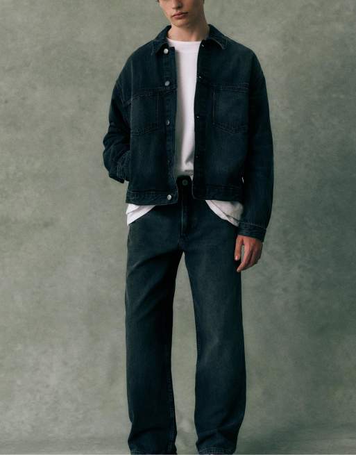 Pull&Bear - Falmede sorte jeans i vintage-stil med lige ben