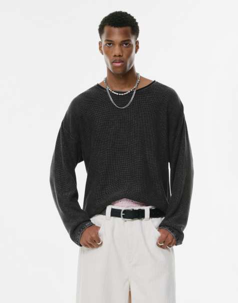 Pull&Bear - Falmet sort sweater med kanter - view 1