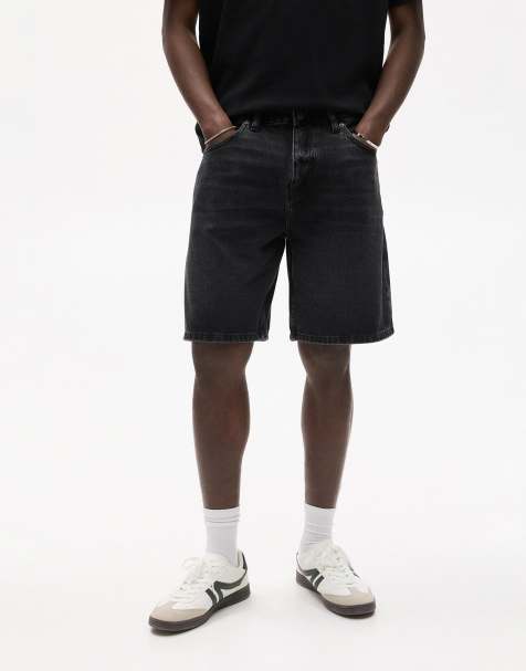 Pull&Bear - Falmet sorte bermudashorts i denim i standard fit - view 1